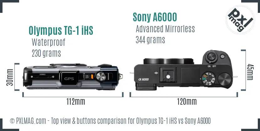 Olympus TG-1 iHS vs Sony A6000 top view buttons comparison