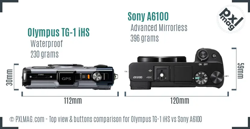Olympus TG-1 iHS vs Sony A6100 top view buttons comparison