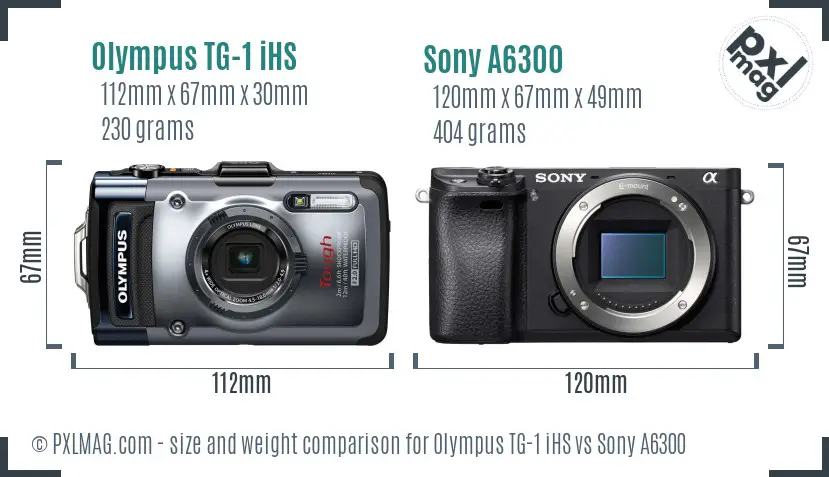 Olympus TG-1 iHS vs Sony A6300 size comparison