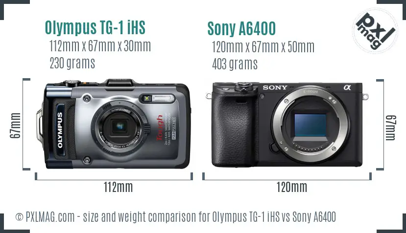 Olympus TG-1 iHS vs Sony A6400 size comparison