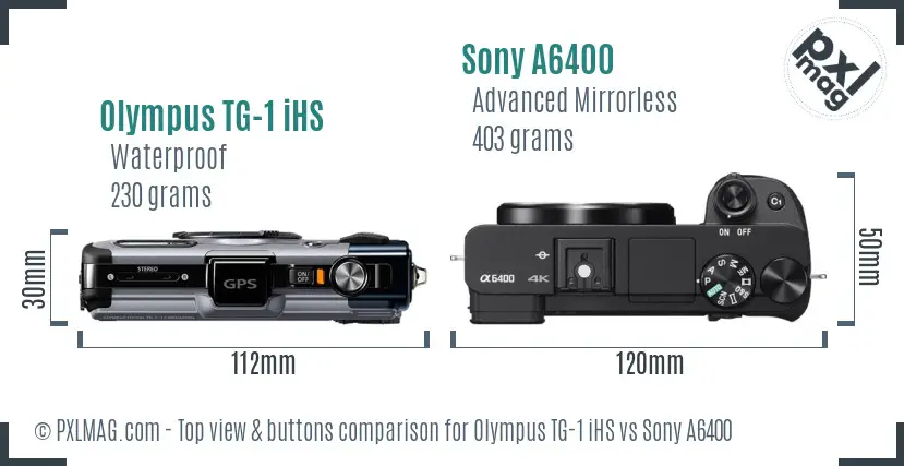 Olympus TG-1 iHS vs Sony A6400 top view buttons comparison