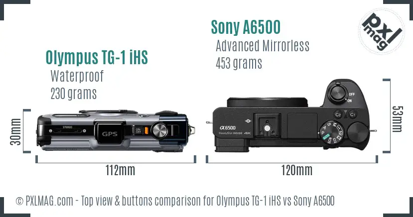 Olympus TG-1 iHS vs Sony A6500 top view buttons comparison