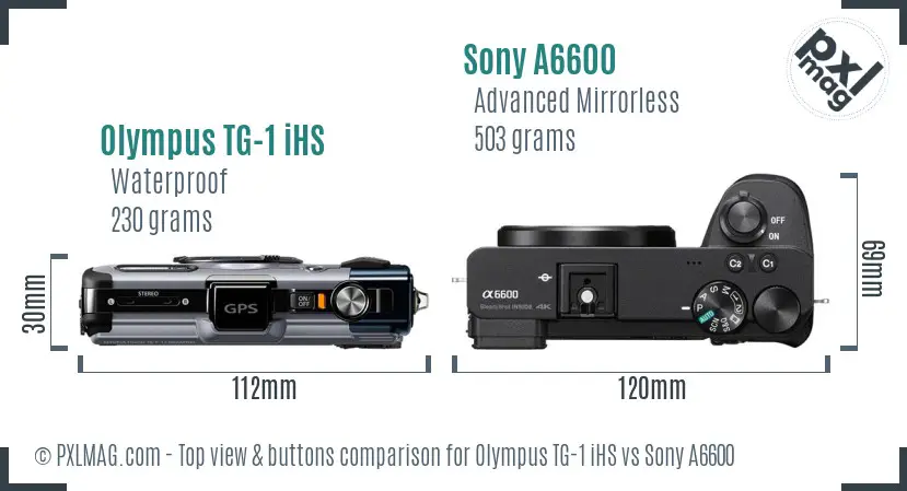 Olympus TG-1 iHS vs Sony A6600 top view buttons comparison