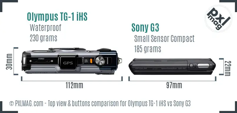 Olympus TG-1 iHS vs Sony G3 top view buttons comparison