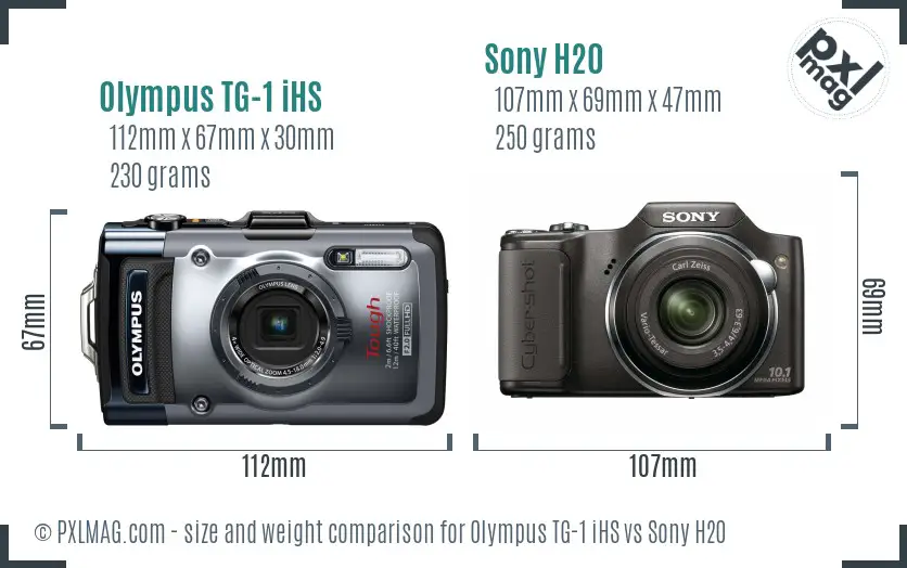 Olympus TG-1 iHS vs Sony H20 size comparison