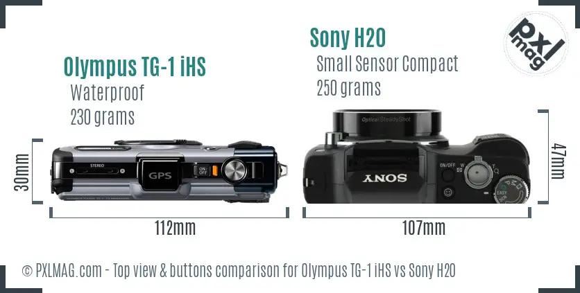 Olympus TG-1 iHS vs Sony H20 top view buttons comparison