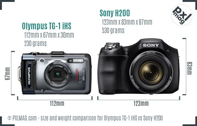 Olympus TG-1 iHS vs Sony H200 size comparison