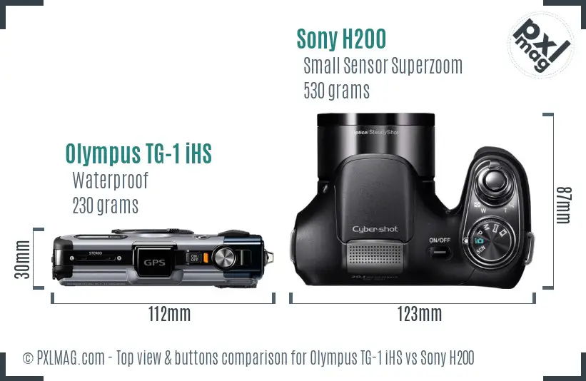 Olympus TG-1 iHS vs Sony H200 top view buttons comparison