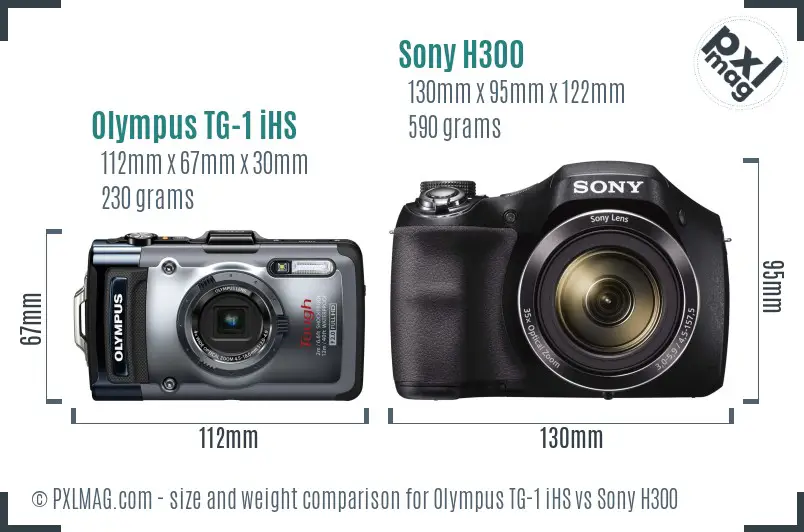Olympus TG-1 iHS vs Sony H300 size comparison