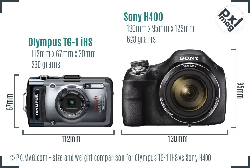Olympus TG-1 iHS vs Sony H400 size comparison