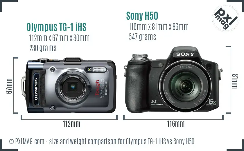 Olympus TG-1 iHS vs Sony H50 size comparison