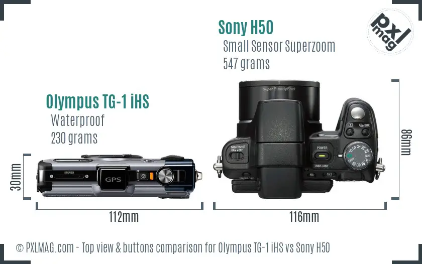 Olympus TG-1 iHS vs Sony H50 top view buttons comparison