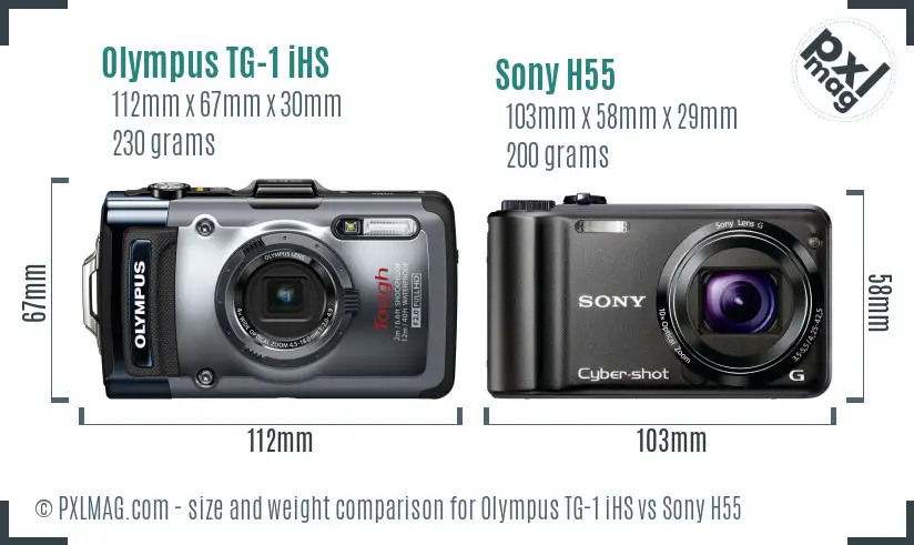 Olympus TG-1 iHS vs Sony H55 size comparison