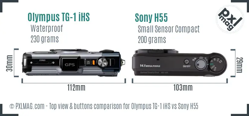 Olympus TG-1 iHS vs Sony H55 top view buttons comparison