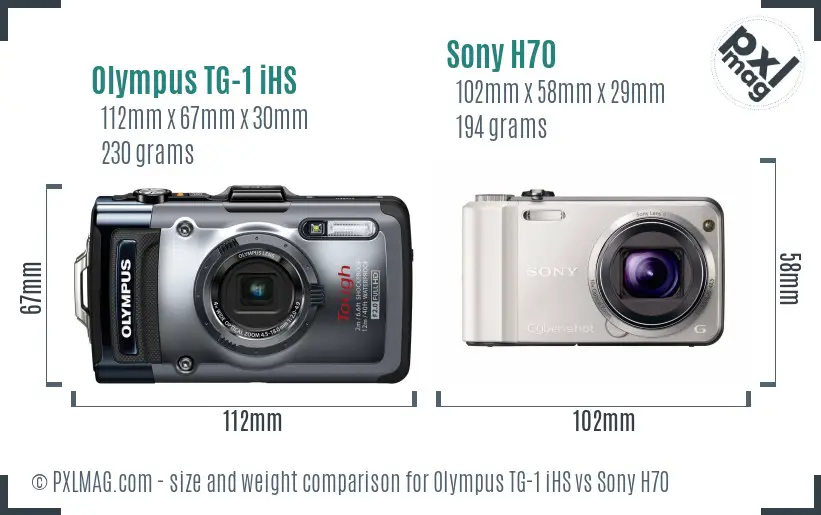 Olympus TG-1 iHS vs Sony H70 size comparison