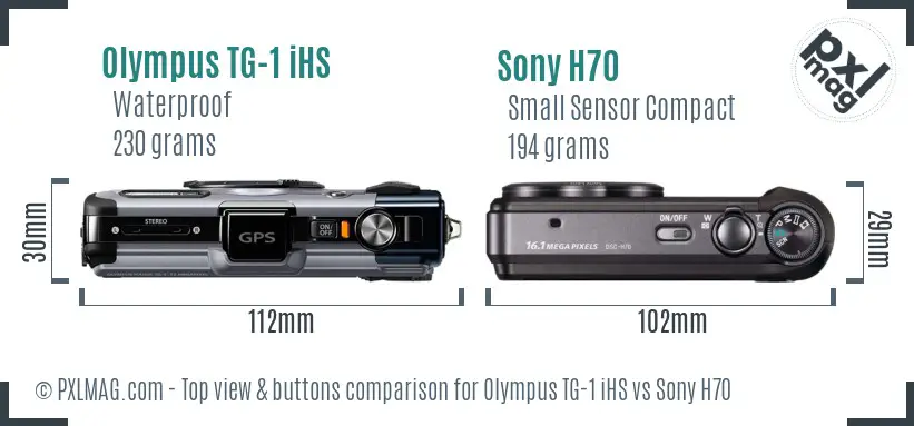 Olympus TG-1 iHS vs Sony H70 top view buttons comparison