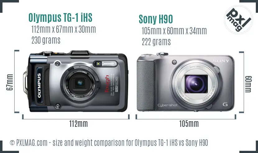 Olympus TG-1 iHS vs Sony H90 size comparison