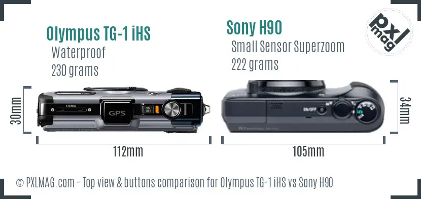 Olympus TG-1 iHS vs Sony H90 top view buttons comparison