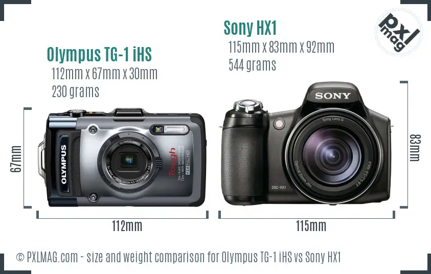Olympus TG-1 iHS vs Sony HX1 size comparison