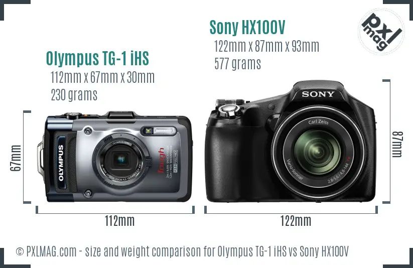 Olympus TG-1 iHS vs Sony HX100V size comparison