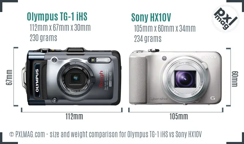 Olympus TG-1 iHS vs Sony HX10V size comparison
