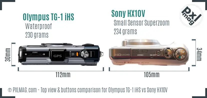 Olympus TG-1 iHS vs Sony HX10V top view buttons comparison