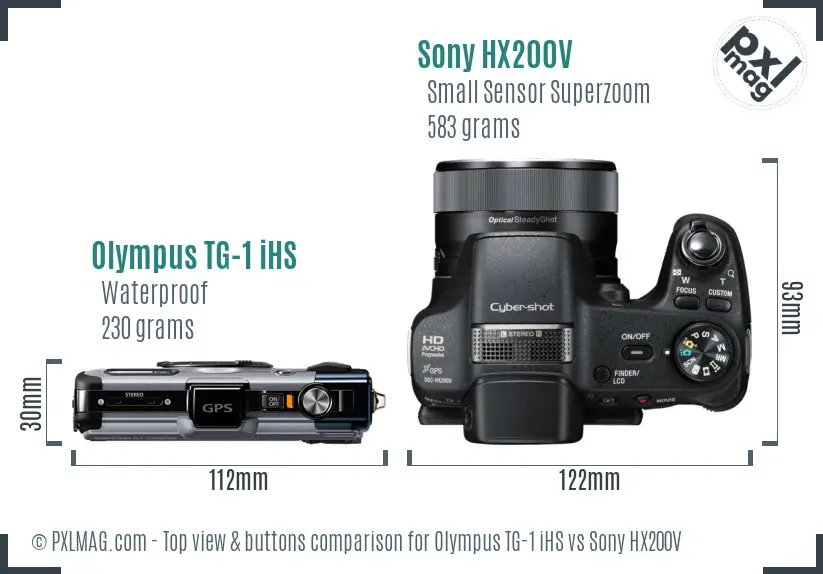 Olympus TG-1 iHS vs Sony HX200V top view buttons comparison