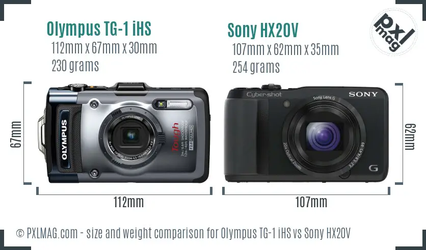 Olympus TG-1 iHS vs Sony HX20V size comparison