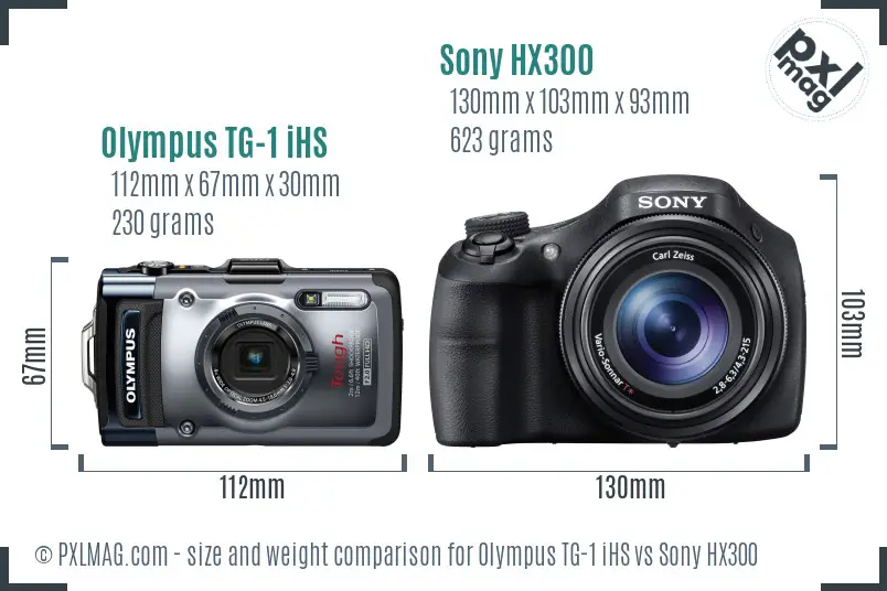 Olympus TG-1 iHS vs Sony HX300 size comparison