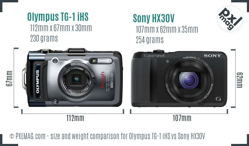 Olympus TG-1 iHS vs Sony HX30V size comparison