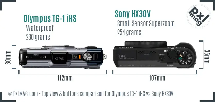Olympus TG-1 iHS vs Sony HX30V top view buttons comparison