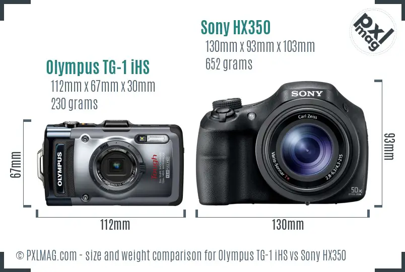 Olympus TG-1 iHS vs Sony HX350 size comparison