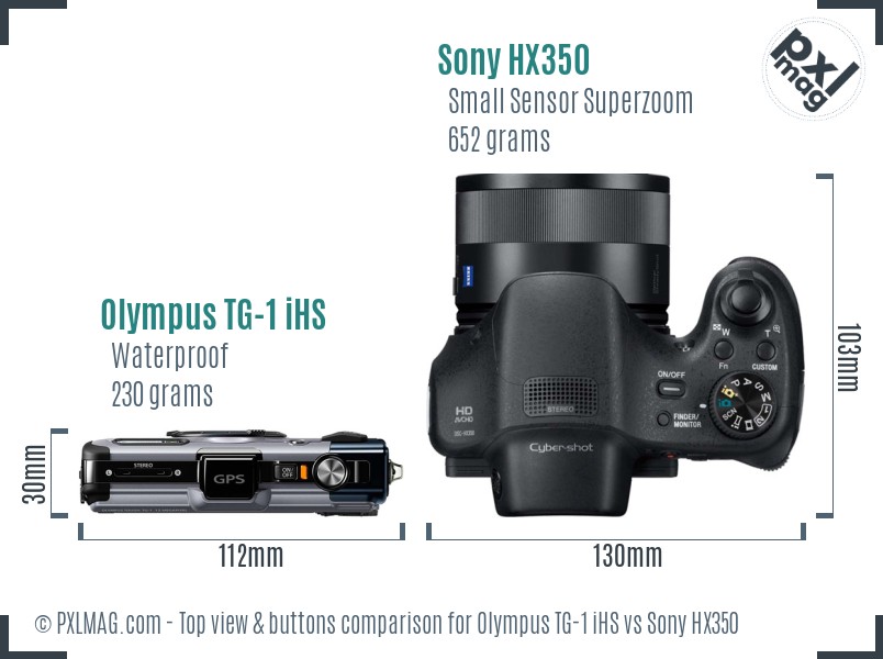 Olympus TG-1 iHS vs Sony HX350 top view buttons comparison