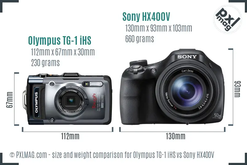 Olympus TG-1 iHS vs Sony HX400V size comparison