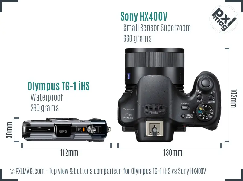Olympus TG-1 iHS vs Sony HX400V top view buttons comparison
