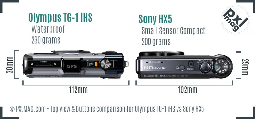 Olympus TG-1 iHS vs Sony HX5 top view buttons comparison