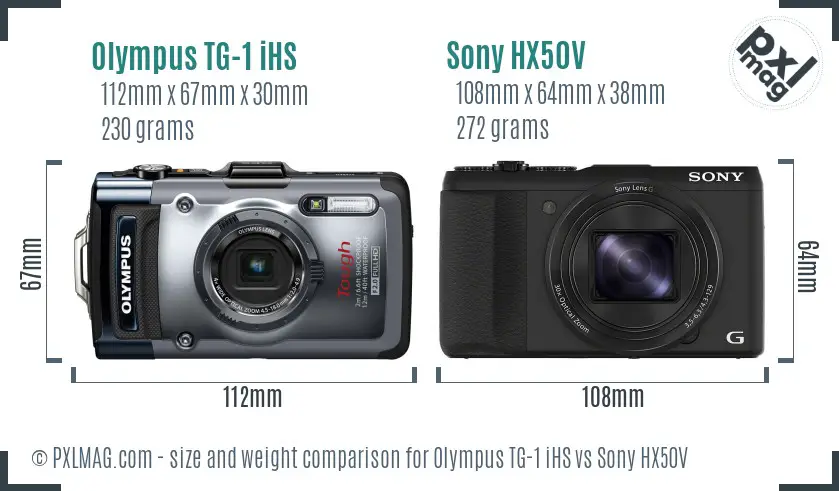 Olympus TG-1 iHS vs Sony HX50V size comparison