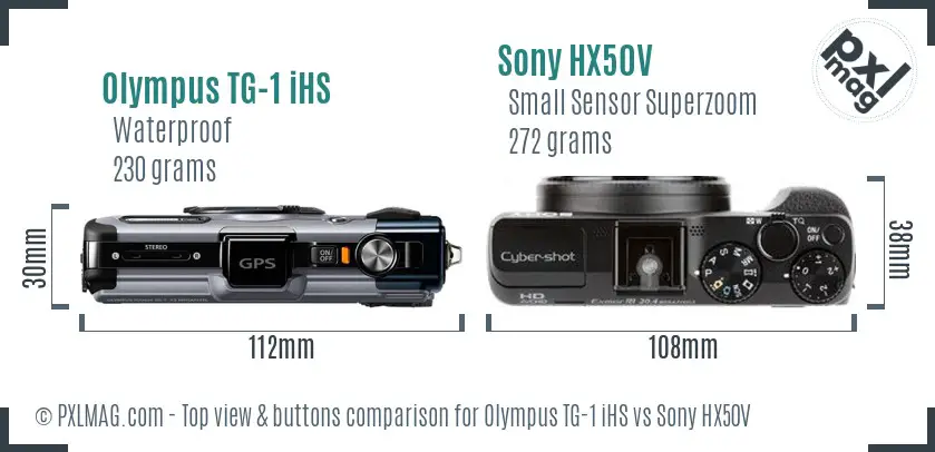 Olympus TG-1 iHS vs Sony HX50V top view buttons comparison