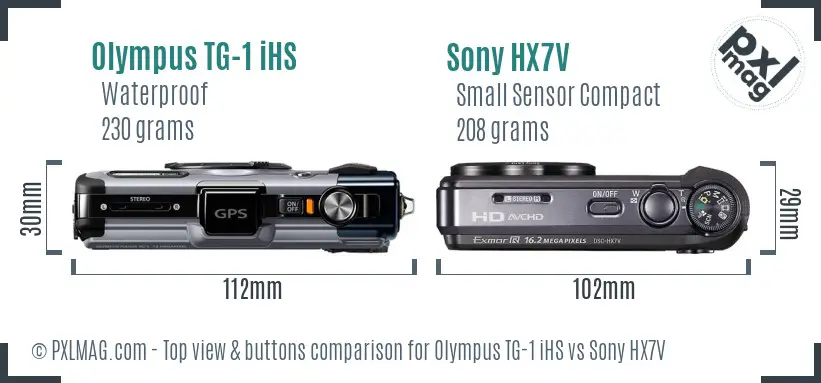 Olympus TG-1 iHS vs Sony HX7V top view buttons comparison