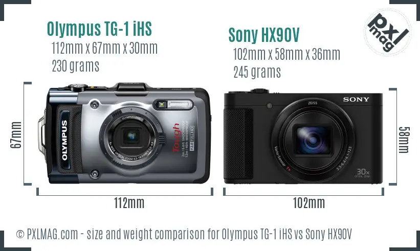 Olympus TG-1 iHS vs Sony HX90V size comparison