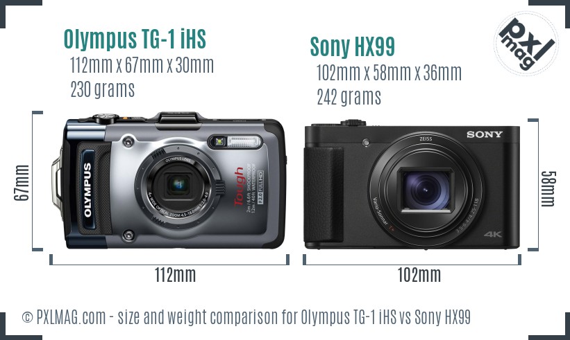 Olympus TG-1 iHS vs Sony HX99 size comparison