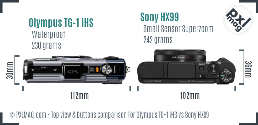 Olympus TG-1 iHS vs Sony HX99 top view buttons comparison