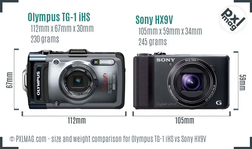 Olympus TG-1 iHS vs Sony HX9V size comparison