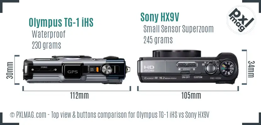Olympus TG-1 iHS vs Sony HX9V top view buttons comparison