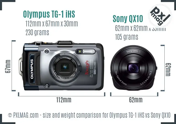 Olympus TG-1 iHS vs Sony QX10 size comparison