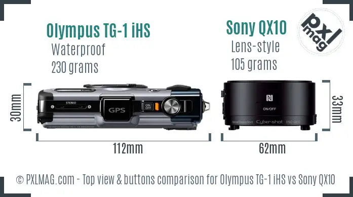 Olympus TG-1 iHS vs Sony QX10 top view buttons comparison