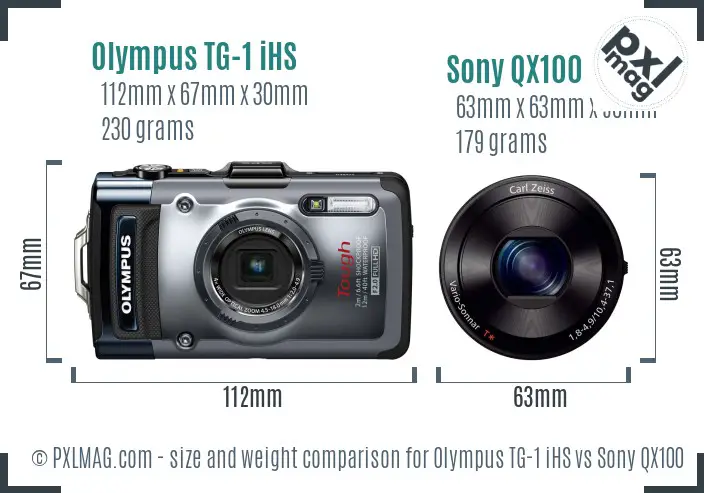 Olympus TG-1 iHS vs Sony QX100 size comparison