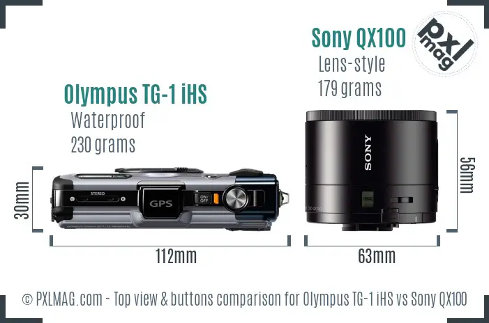 Olympus TG-1 iHS vs Sony QX100 top view buttons comparison