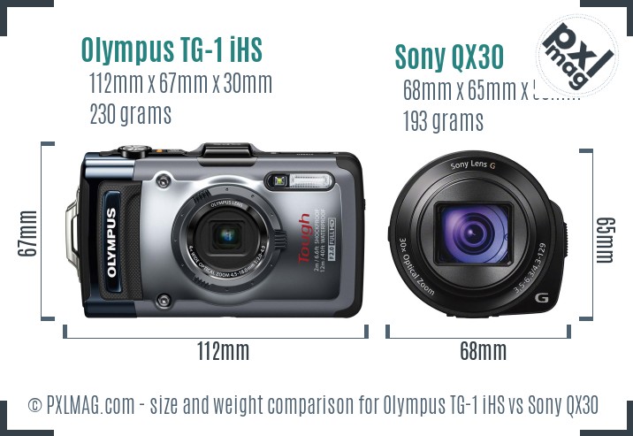 Olympus TG-1 iHS vs Sony QX30 size comparison