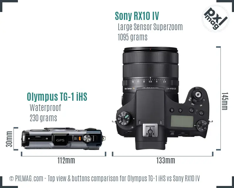 Olympus TG-1 iHS vs Sony RX10 IV top view buttons comparison